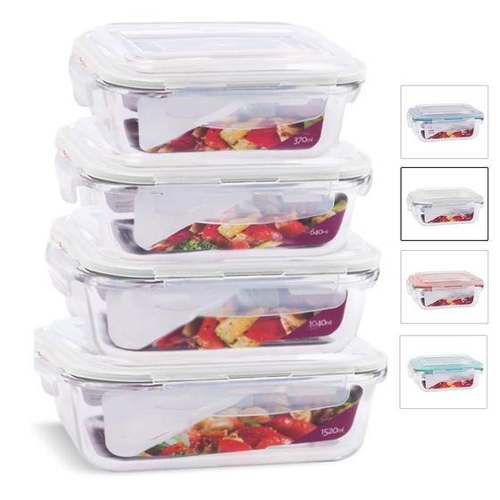 Imagem de KIT 4 Potes Vidro Herméticos Retangulares 370ml + 640ml + 1040ml + 1520ml