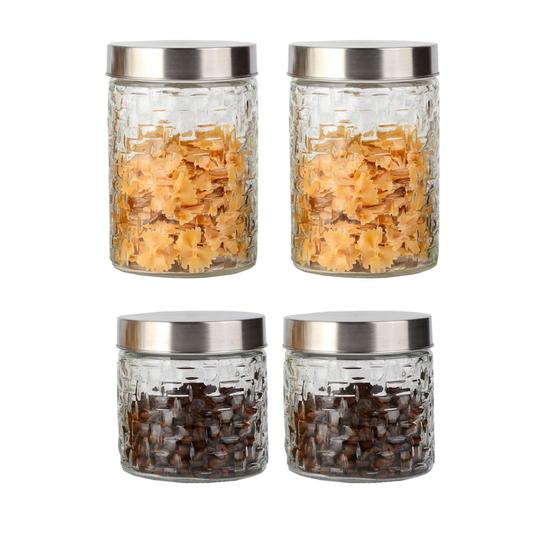 Imagem de Kit 4 Potes Vidro Rattan Tampa Inox 800 e 1200ml Class Home