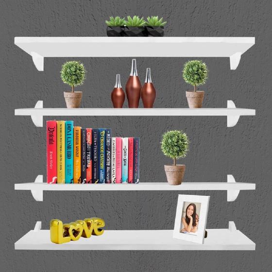 Imagem de Kit 4 Prateleira Mdf De Parede 60x20 Suspensa Para Livros com Suporte