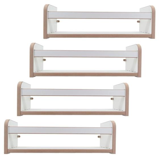 Imagem de Kit 4 Prateleiras Estante Suspensa Parede Porta Livros Revistas Madeira MDF Branca 45cm