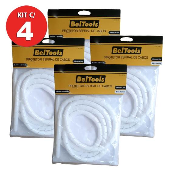 Imagem de Kit 4 Protetor Cabos Espiral 14mm X 2 Metros Branco Beltools