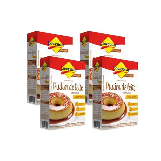 Imagem de Kit 4 pudim de leite sabor coco e calda pronta de caramelo zero acucar lowcucar 100g