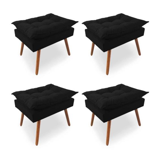 Imagem de Kit 4 Puffs Decorativos Quadrados Opala Pés Palito Tecido Suede Preto Kimi Decor