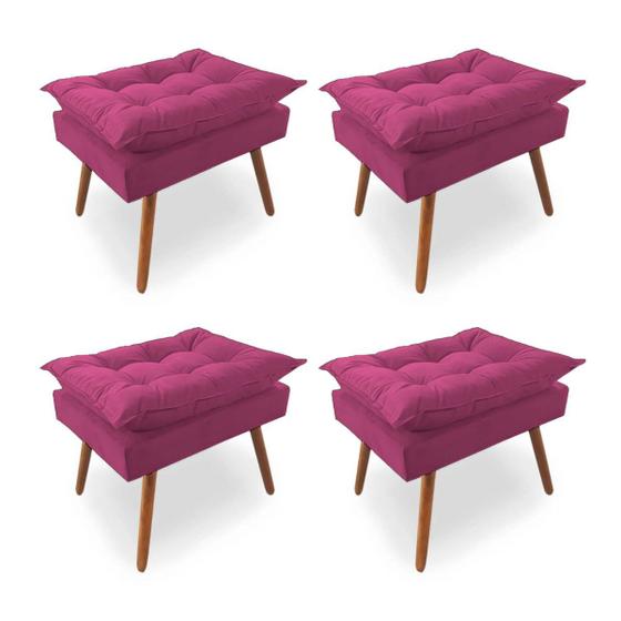 Imagem de Kit 4 Puffs Decorativos Quadrados Opala Pés Palito Tecido Suede Rosa Kimi Decor