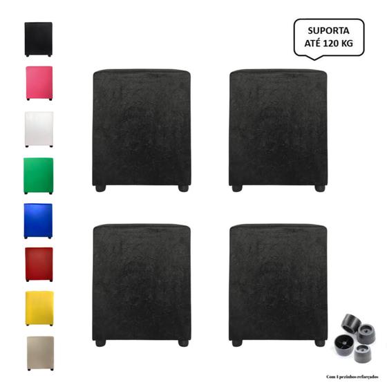 Imagem de kit 4 puffs quadrados banqueta decorativo suede