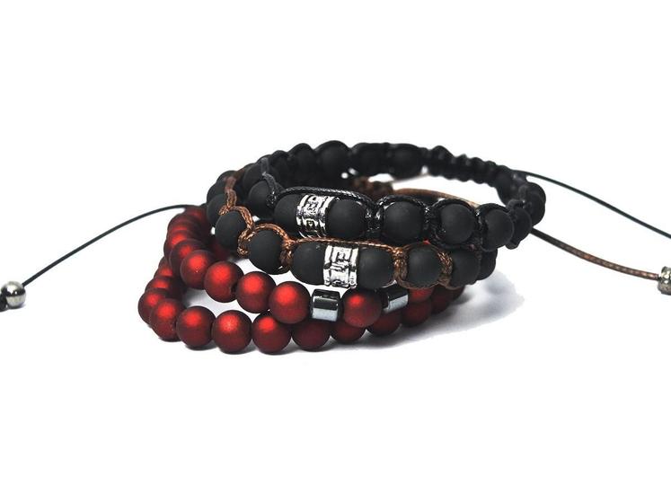 Imagem de Kit 4 Pulseiras De Bolinha Shambala Preto E Vinho Hematita