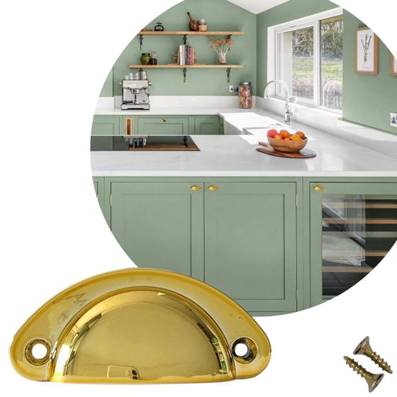 Kit 4 Puxador para Móveis em Geral, como Gaveta, Guarda Roupa, Cômoda, Portas de Armários, Concha Dourado em Metal