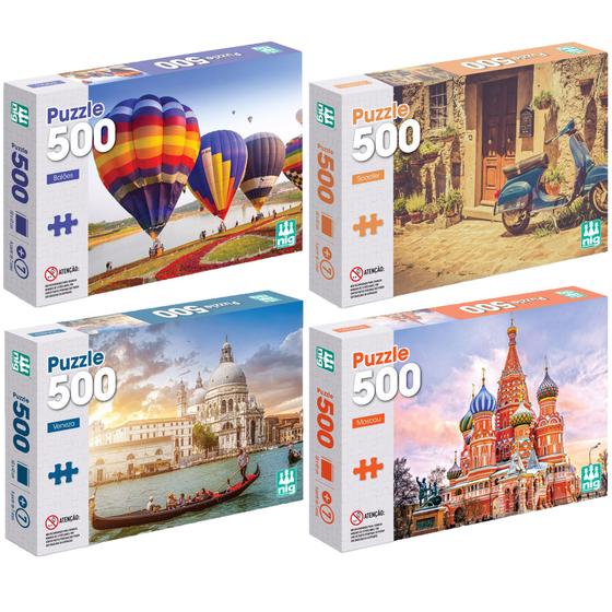 Imagem de Kit 4 Puzzles 500 Peças Balões Scooter Veneza E Moscou Nig
