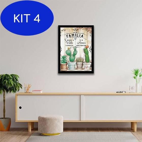 Imagem de Kit 4 Quadro Decorativo Família É Onde A Vida Começa 34x23cm