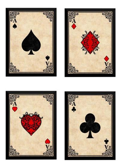 Imagem de Kit 4 Quadros A4 Baralho Poker Jogo De Cartas As