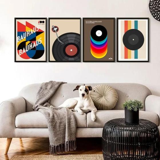 Imagem de Kit 4 Quadros Abstratos Bauhaus Discos 33X24Cm - Com Vidro