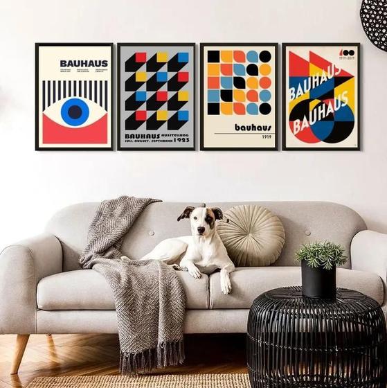 Imagem de Kit 4 Quadros Abstratos Posters Bauhaus 33X24Cm - Com Vidro