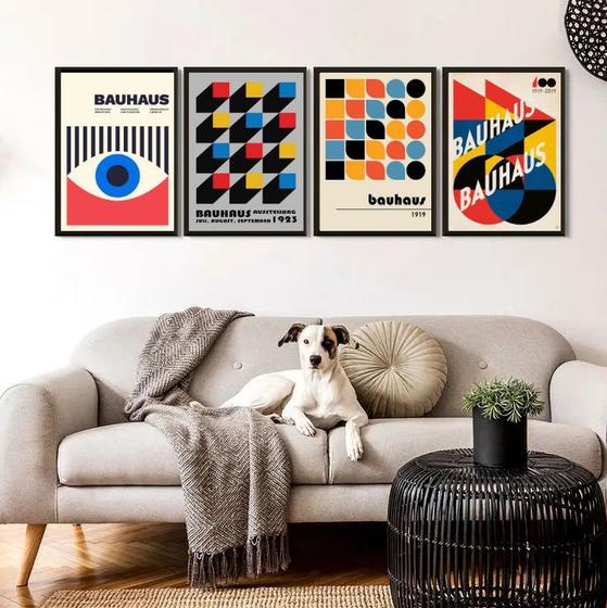 Imagem de Kit 4 Quadros Abstratos Posters Bauhaus 45x34cm - com vidro