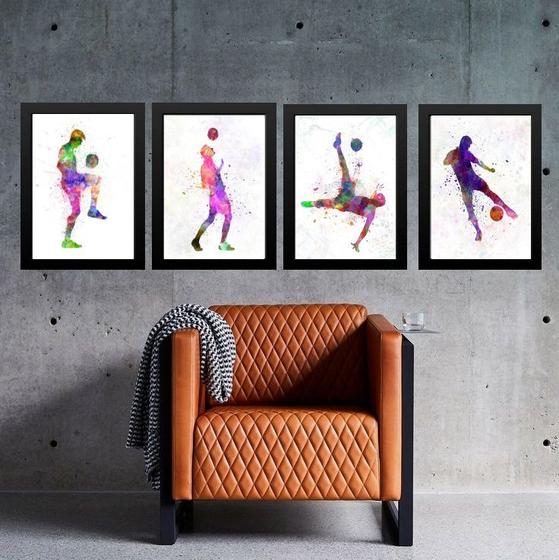 Imagem de Kit 4 Quadros Aquarela Futebol 33x24cm - com vidro