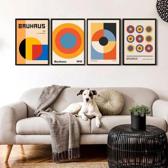 Imagem de Kit 4 Quadros Arte Bauhaus Círculos 33X24Cm - Com Vidro