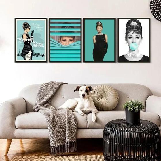 Imagem de Kit 4 Quadros Audrey Hepburn - Verde Água 33X24Cm