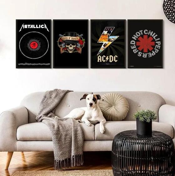 Imagem de Kit 4 Quadros Bandas De Rock 33X24Cm - Com Vidro