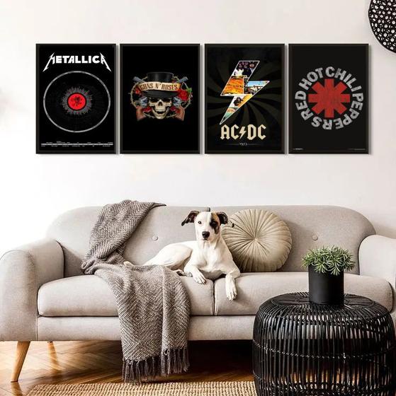Imagem de Kit 4 Quadros Bandas de Rock 33x24cm - com vidro