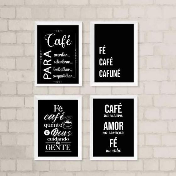 Imagem de Kit 4 Quadros Cantinho Café com Fé 24x18cm Preto