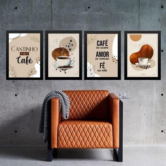 Imagem de Kit 4 Quadros Cantinho Do Café 33X24Cm - Com Vidro
