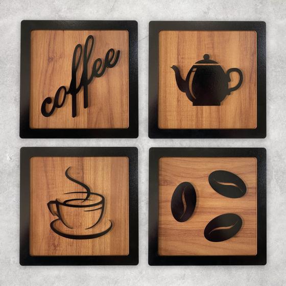 Imagem de Kit 4 Quadros Cantinho Do Café Mdf 3d Relevo 15cm Decoração Para Cozinha