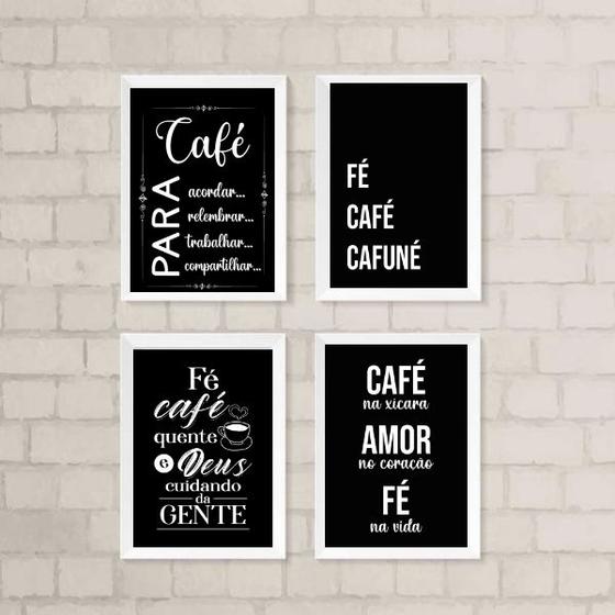 Imagem de Kit 4 Quadros Cantinho Do CaféComFé 33x24cm - com vidro