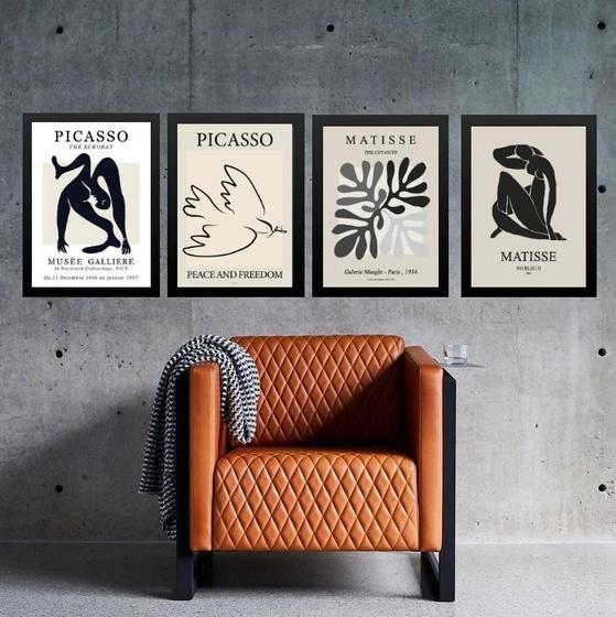 Imagem de Kit 4 Quadros Cinza Preto - Matisse Picasso 45X34Cm - Vidro