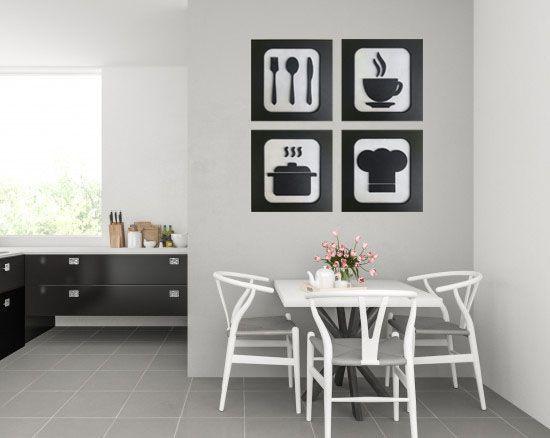 Imagem de Kit 4 Quadros Decorativos Cantinho Gourmet Alto Relevo 30cm