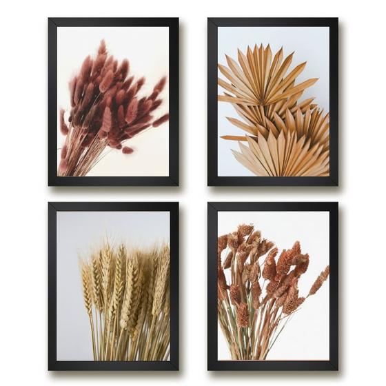 Imagem de Kit 4 Quadros Decorativos Folhas E FloresSecas 33x24cm - com vidro