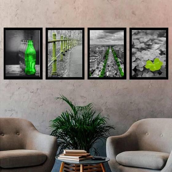 Imagem de Kit 4 Quadros Decorativos Fotografias Verdes 34x23cm