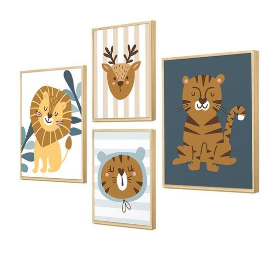 Imagem de Kit 4 Quadros Decorativos Infantil Animais Leão