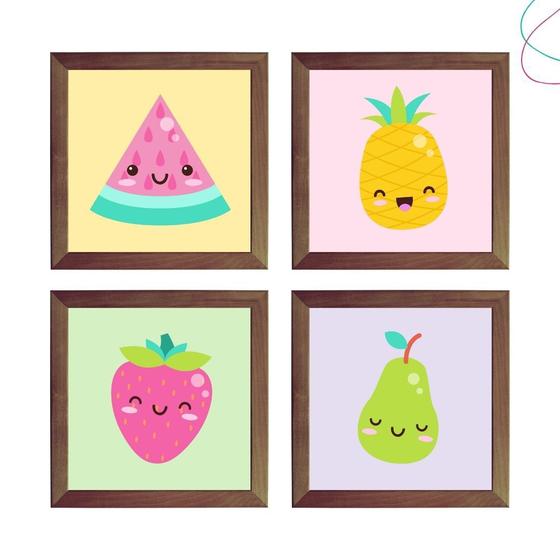 Imagem de Kit 4 Quadros Decorativos Infantil Frutinhas Fruta