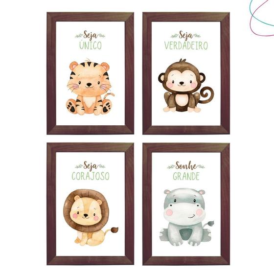 Imagem de Kit 4 Quadros Decorativos Infantil Safari Baby Aquarela