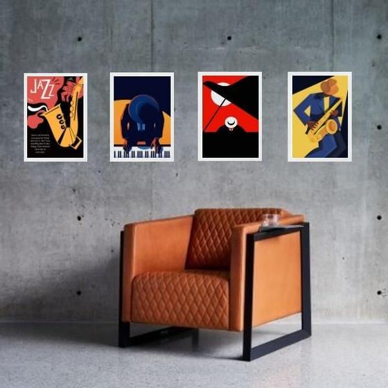 Imagem de Kit 4 Quadros Decorativos Músicos Jz 45X34Cm - Com Vidro