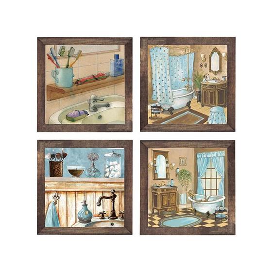 Imagem de Kit 4 Quadros Decorativos para Banheiro e Lavabo com Imagem e Vidro - 23x23cm(cada)