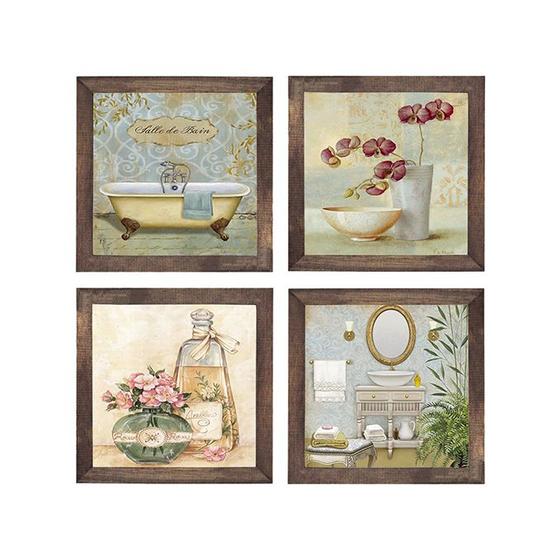 Imagem de Kit 4 Quadros Decorativos para Banheiro e Lavabo com Imagem e Vidro - 23x23cm(cada)