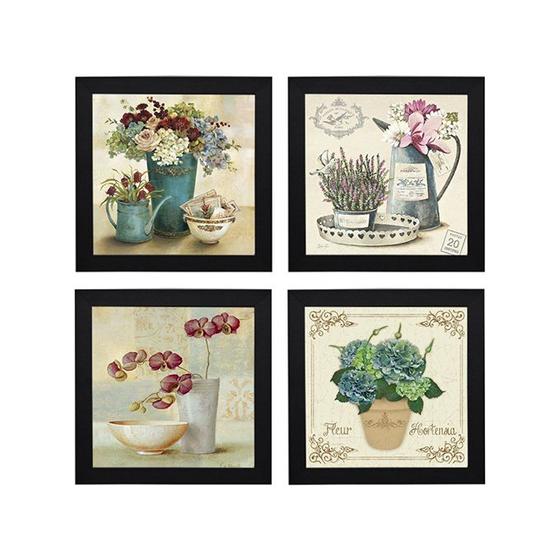 Imagem de Kit 4 Quadros Decorativos para Banheiro e Lavabo com Imagem e Vidro - 23x23cm