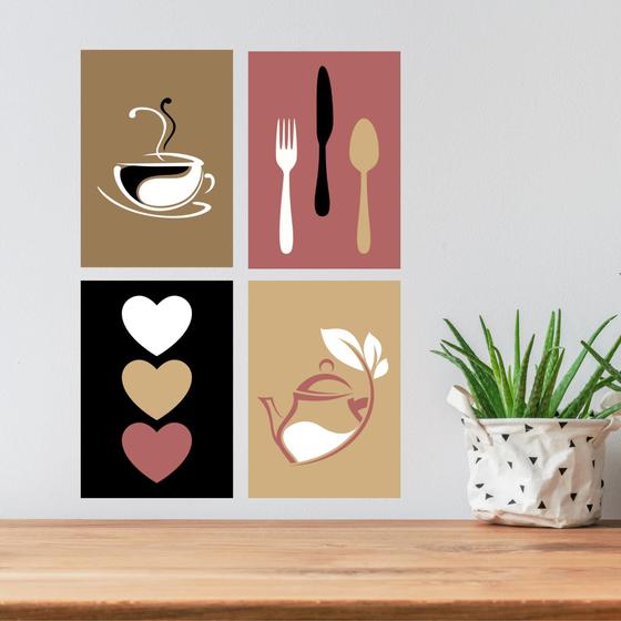 Imagem de Kit 4 quadros decorativos para cozinha em chapa de MDF 21X30