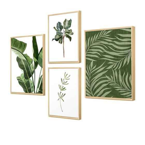 Imagem de Kit 4 Quadros Decorativos Verde Natureza Folhagem Plantas