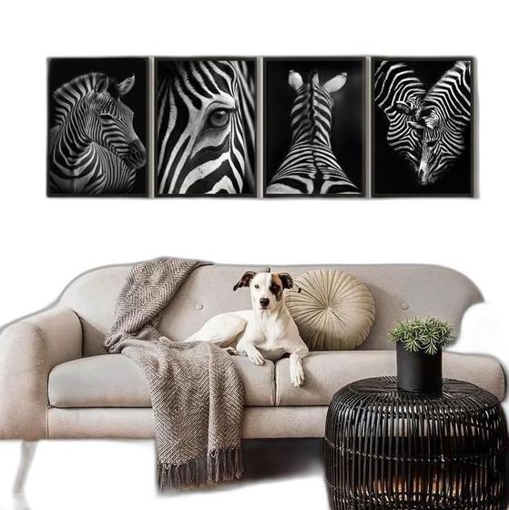 Imagem de Kit 4 Quadros Decorativos Zebras 24X18Cm - Com Vidro