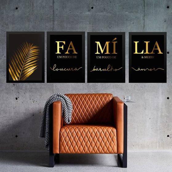 Imagem de Kit 4 Quadros Família - Folha Dourada 24x18cm