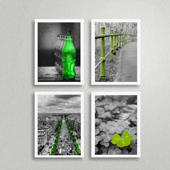 Imagem de Kit 4 Quadros Fotografias Verdes 33x24cm - com vidro