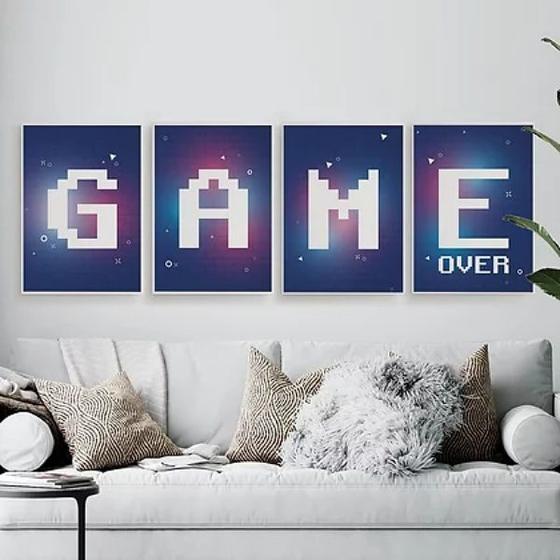 Imagem de Kit 4 Quadros Gamer Game Over Roxo 24x18cm