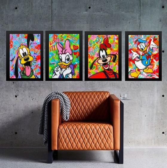 Imagem de Kit 4 Quadros Grafitte Personagens Infantis 33x24cm - com vidro