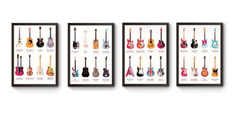 Imagem de Kit 4 Quadros Guitar Stars