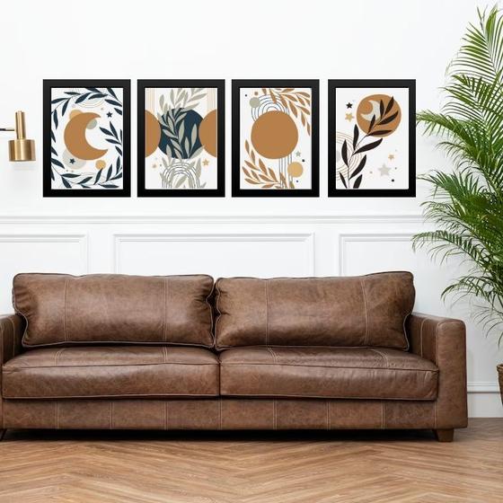 Imagem de Kit 4 Quadros Luas Escandinavas Boho 33x24cm - com vidro