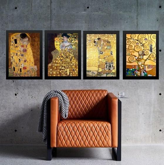 Imagem de Kit 4 Quadros Obras De Gustav Klimt 33X24Cm - Com Vidro