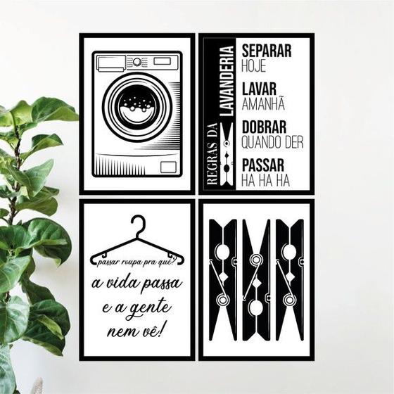 Imagem de Kit 4 Quadros Para Lavanderia 24x18cm - com vidro