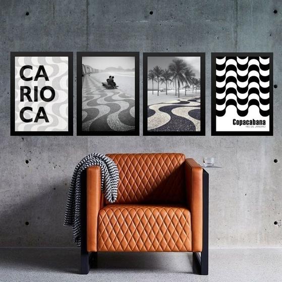 Imagem de Kit 4 Quadros Rio De Janeiro - Copacabana 33x24cm - com vidro