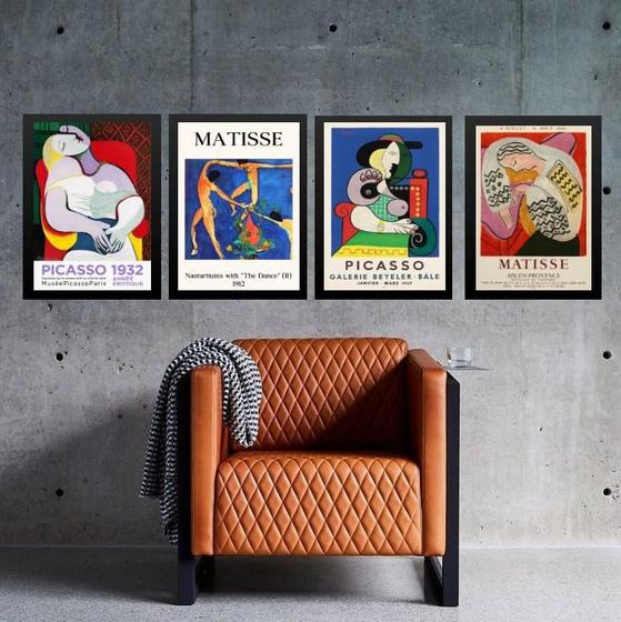 Imagem de Kit 4 Quadros Vintage Posters Picasso E Matisse 24X18Cm